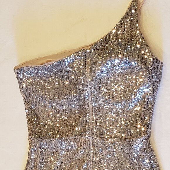 Xscape One Shoulder Silver Sequen Cocktail Evening Dress Size 6 - Picture 11 of 14